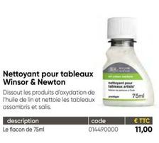 Winsor & Newton - Nettoyant Pour Tableaux  offre à 11€ sur Dalbe