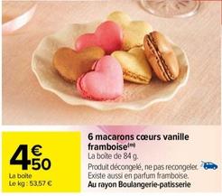 6 macarons cœurs vanille framboise