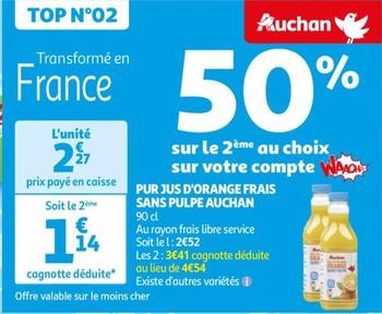 Auchan Pur Jus D'orange Frais Sans Pulpe