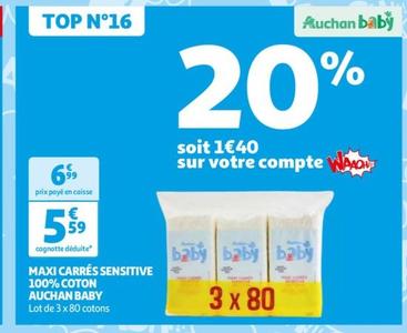 Auchan Baby Maxi Carrés Sensitive 100% Coton