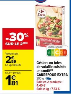 Carrefour - Gésiers Ou Foies De Volaille Cuisinés En Confit, promo et caractéristiques