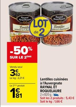 Découvrez les lentilles cuisinées à l'Auvergnate de Raynal et Roquelaure - Profitez de la promo sur ce produit aux caractéristiques savoureuses !