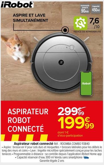 Irobot Roomba Combo 113840 - Aspirateur Robot Connecté en Promo avec Caractéristiques Avancées