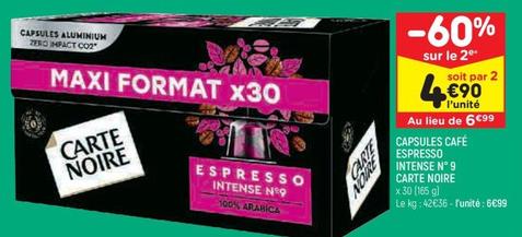 Carte Noire - Capsules Café Espresso Intense N°9 offre à 6,99€ sur Leader Price
