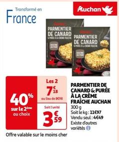 Auchan - Parmentier de Canard & Purée à la Crème Fraîche : un délicieux plat à prix promo pour une pause gourmande !