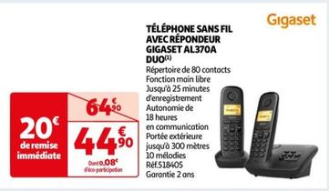 Gigaset - Téléphone Sans Fil Avec Répondeur AL370A DUO - Promo et Caractéristiques