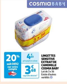 cosmia baby - lingettes sensitive extrait de camomille: douceur et protection pour la peau de bébé