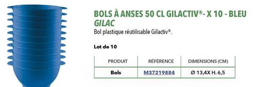 Gilac - Bols À Anses 50 Cl Gilactiv®-X 10-Bleu  offre sur Metro