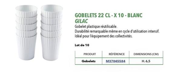 Gilac - Gobelets 22 Cl-X 10-Blanc  offre sur Metro