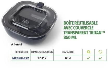 Boite Reutilisable Avec Couvercle Transparent Tritan 850 Ml  offre sur Metro
