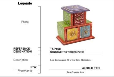 Tap150 Rangement 3 Tiroirs Pune offre à 49,9€ sur Artisans du Monde