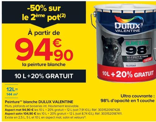 Dulux - Peinture Blanche Aspect Mat  offre à 94,9€ sur Castorama