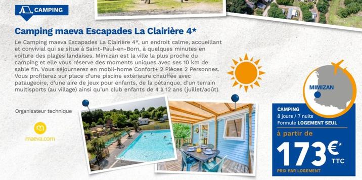 Camping Maeva Escapades La Clairière 4 offre à 173€ sur Lidl