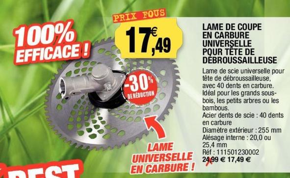 Lame De Coupe En Carbure Universelle Pour Tête De Débroussailleuse offre à 17,49€ sur Outiror
