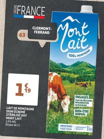 découvrez le savoureux mont lait demi-écrémé stérilisé uht des montagnes, en promotion !