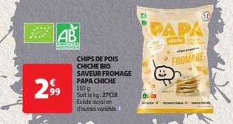 Papa Chiche - Chips De Pois Chiche Bio Saveur Fromage : Découvrez notre nouveau produit avec une promo exceptionnelle et des caractéristiques bio pour un plaisir sain et gourmand !