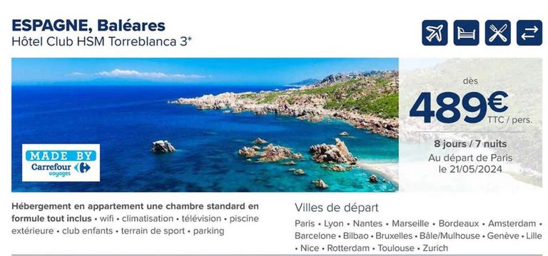 Espagne, Baléares offre à 489€ sur Carrefour Voyages