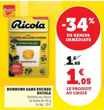 Ricola - Bonbons offre à 1,05€ sur Super U