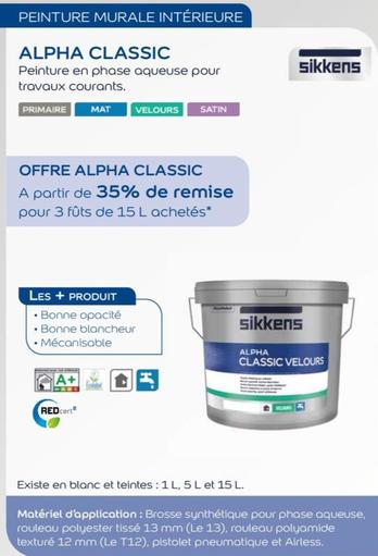 Sikkens - Alpha Classic Peinture En Phase Aqueuse Pour Travaux Courants offre sur Sikkens Solution