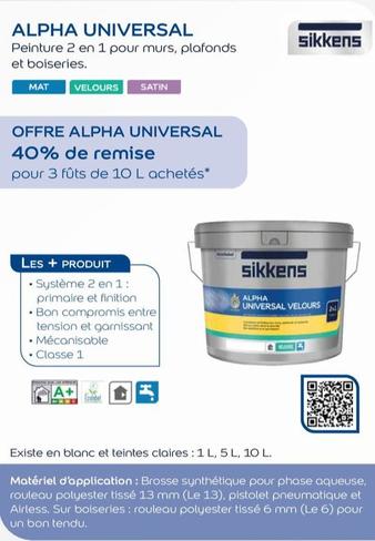 Sikkens - Alpha Universal Peinture 2 En 1 Pour Murs, Plafonds Et Boiseries offre sur Sikkens Solution