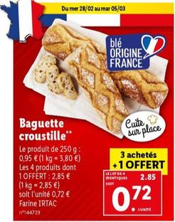 Baguette Croustille offre à 0,72€ sur Lidl