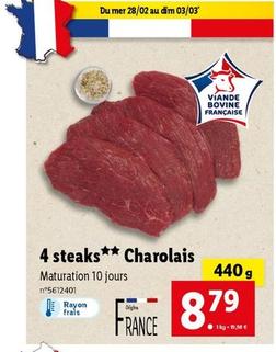 4 Steaks Charolais offre à 8,79€ sur Lidl