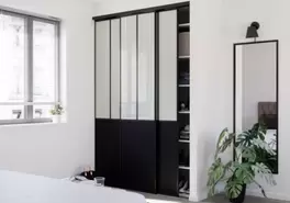 Porte de placard coulissante Atelier noir mat avec profil noir Goodhome Arius H. 2485 x L. 61.2 cm + amortisseurs