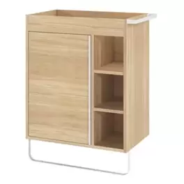 Goodhome Maza - Meuble Sous Vasque Faible Profondeur À Poser Avec Porte-serviettes L.65 X H.82 X P.36 Cm Imitation Bois - Promo !