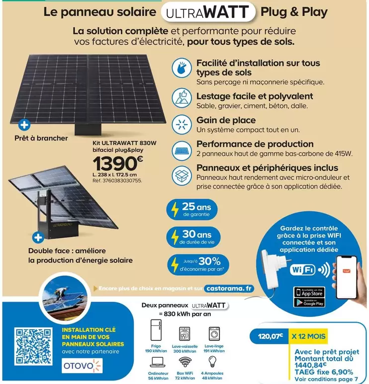 Ultrawatt  - Panneau Solaire Plug & Play  offre à 1390€ sur Castorama