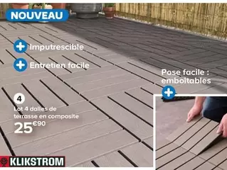 Klikstrom - Lot 4 Dalles De Terrasse En Composite offre à 25,9€ sur Castorama