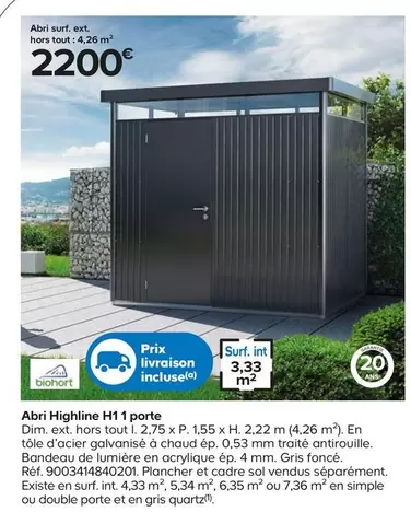 Abri Highline H11 Porte offre à 2200€ sur Castorama