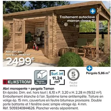 Klikstrom - Abri Monopente + Pergola Taman offre à 2499€ sur Castorama