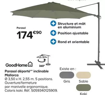 Goodhome - Parasol Déporté Inclinable Mallorca offre à 174,9€ sur Castorama