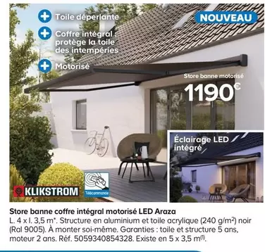 Klikstrom - Store Banne Coffre Intégral Motorisé LED Araza offre à 1190€ sur Castorama