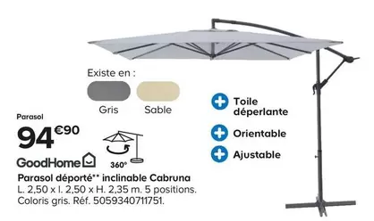 GoodHome - Parasol Déporté Inclinable Cabruna offre à 94,9€ sur Castorama