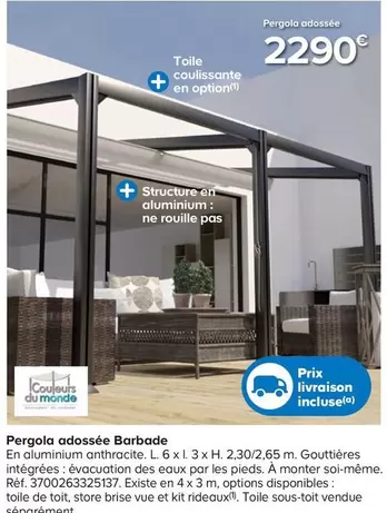 Pergola Adossée Barbade offre à 2290€ sur Castorama