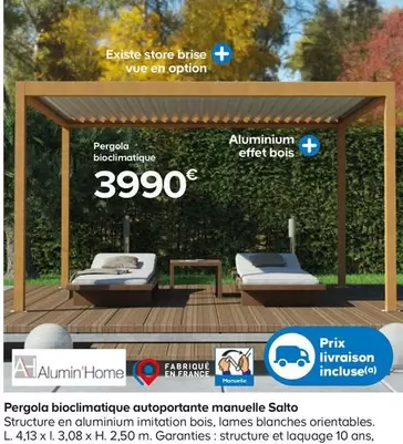 Alumin'Home - Pergola Bioclimatique Autoportante Manuelle Salto  offre à 3990€ sur Castorama