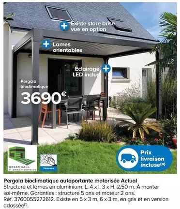 Pergola Bioclimatique Autoportante Motorisée Actual offre à 3690€ sur Castorama