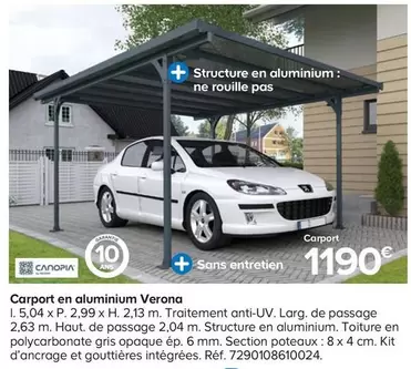 Carport En Aluminium Verona offre à 1190€ sur Castorama