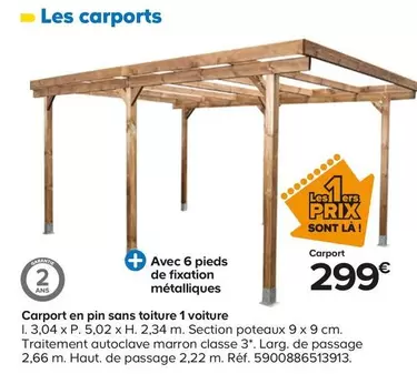 Carport En Pin Sans Toiture 1 Voiture offre à 299€ sur Castorama