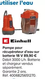 Einhell - Pompe Pour Récupérateur D'eau Sur Batterie offre à 89,9€ sur Castorama