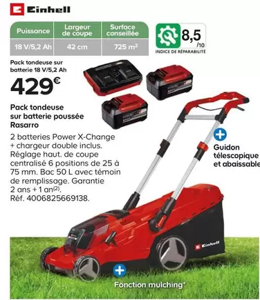  Einhell - Pack Tondeuse Sur Batterie Poussée Rasarro  offre à 429€ sur Castorama