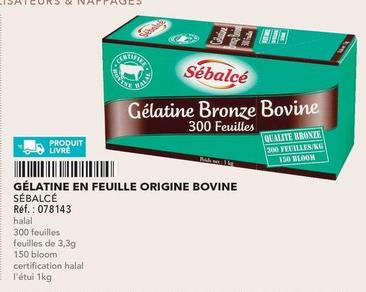 Sébalcé - Gélatine En Feuille Origine Bovine offre sur Metro