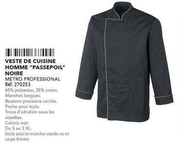 Metro Professional - Veste De Cuisine Homme Passepoil Noire offre sur Metro