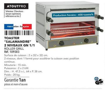 Roller Grill - Toaster Salamandre 2 Niveaux Gn 1/1  offre sur Metro