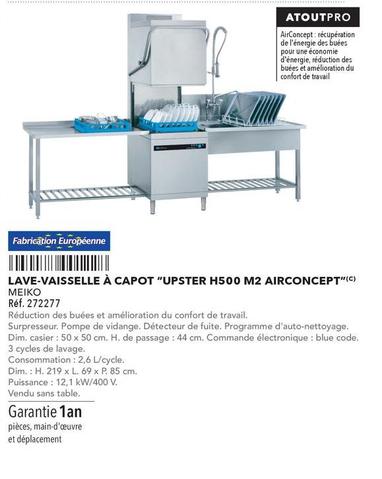 Μeiko - Lave Vaisselle À Capot Upster H500 M2 Airconcept  offre sur Metro