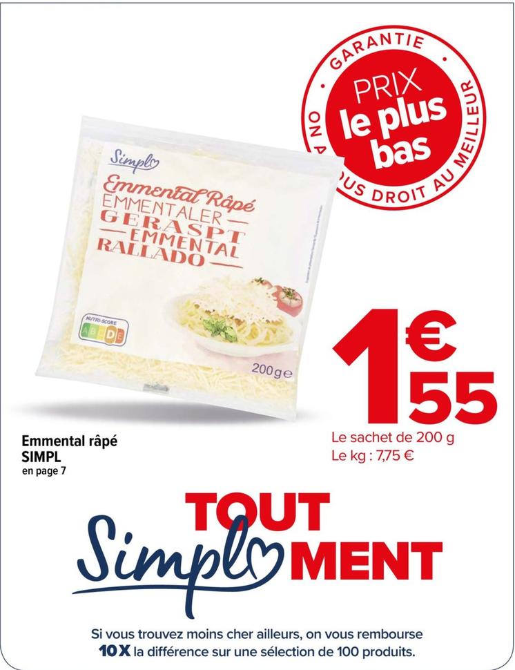 Simply - Emmental Râpé offre à 1,55€ sur Carrefour Express