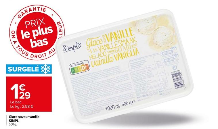 Simpl - Glace Saveur Vanille offre à 1,29€ sur Carrefour Express