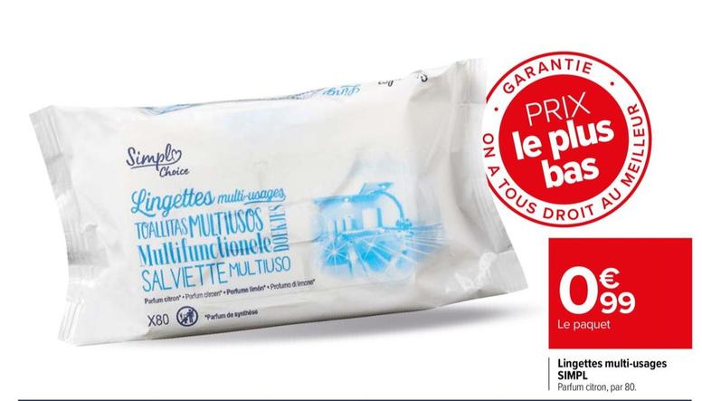 Simpl - Lingettes Multi-usages offre à 0,99€ sur Carrefour Express