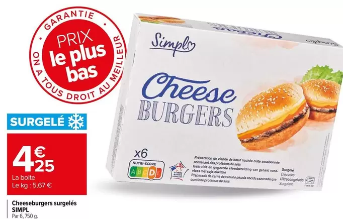 Simpl - Cheeseburgers Surgelés offre à 4,25€ sur Carrefour Express